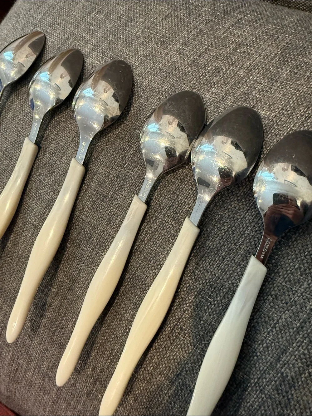 Cutco White Pearl Handle 7.25” Dinner Teaspoons Set of 6 Discontinued Flatware